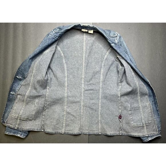 Rubbish women’s Small Blazer Blue Jean/Denim Jacket Two Button V Neck - Picture 4 of 6